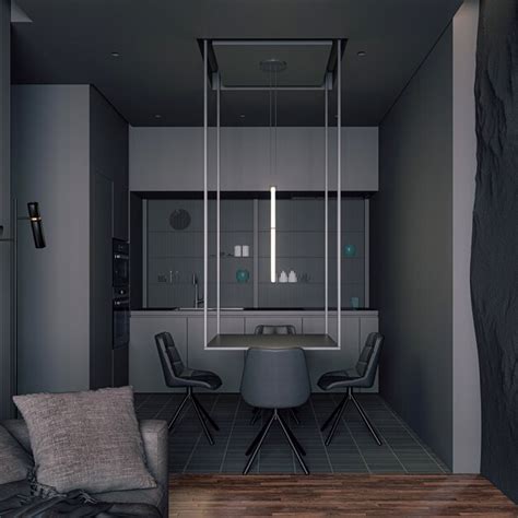 Render 3d De Hermoso Interior Con Paredes Gris Oscuro Foto Premium