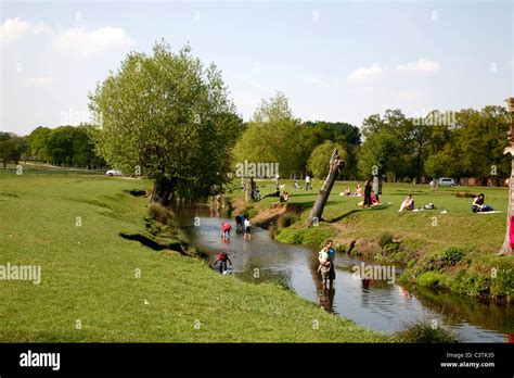 Paddling In The Beverley Brook Richmond Park London Uk Stock Photo