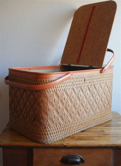 Picnic Basket Vintage Woven Hinged Lid Handle Park Summer Etsy