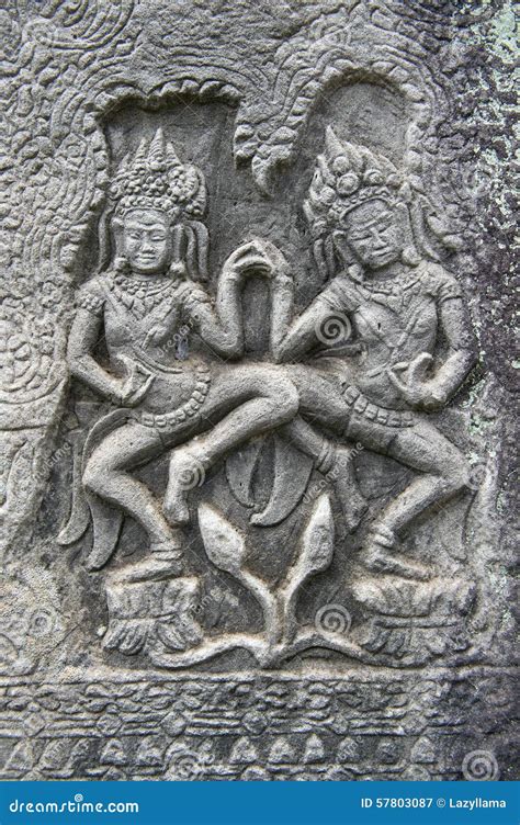 Angkor Wat Dancing Apsara Ladies Stone Carving Stock Image Image Of