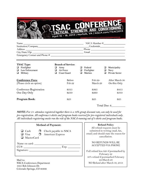 Fillable Online Printable Registration Form National Strength And