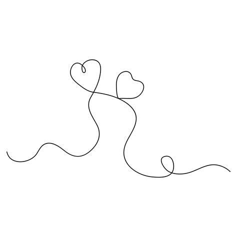 Single line continuous drawing of romantic love and heart shape outline ...