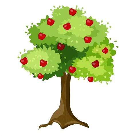 Simple Green Tree With Red Apples Flat Vector Illustration Beautiful