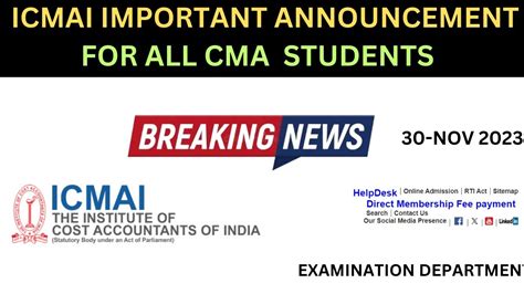 Icmai Important Announcement To All Cma Students Cma Exam Dec