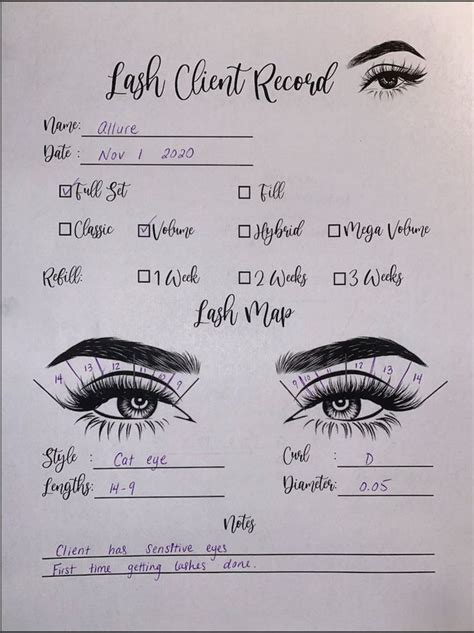 Lash Extensions Client Record Consultation Printable Pdf Etsy España