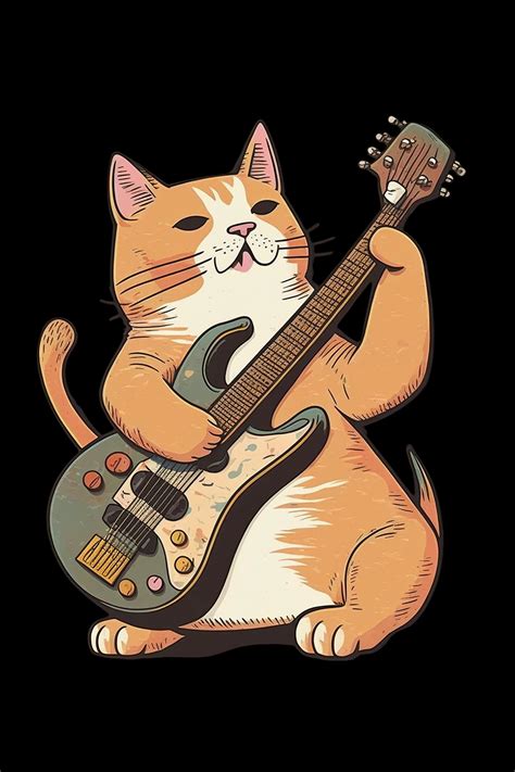 A Cute Cat Playing An Electric Guitar T Shirt Guitar Drawing Cat