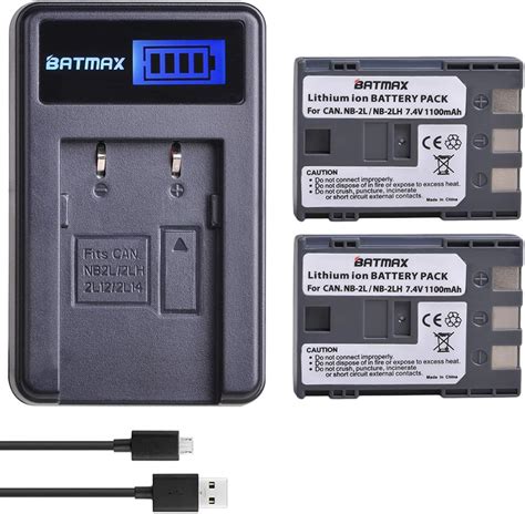 Batmax 2Packs NB 2L NB2L NB 2LH Battery LCD USB Charger For Canon