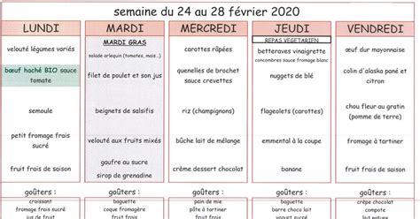 Parents d élèves école Ferdinand Buisson Menu 24 28 février