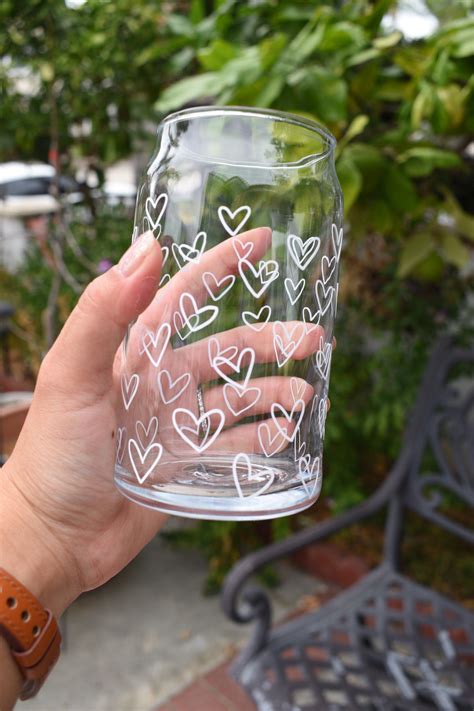 Heart Glass Cup With Bamboo Lid And Glass Straw 16 Oz Beer Can Glass