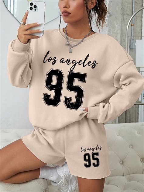 Shein Ezwear Plus Letter Graphic Drop Shoulder Sweatshirt Drawstring