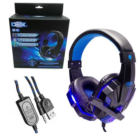 Fone Headset Gamer P2 C Led Azul Usb Adaptador Y P3 Ps4 Pc Df 81