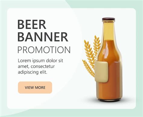 Promoção de banner de cerveja garrafa 3d realista de cevada natural