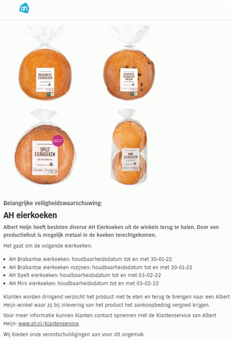 Terugroepactie Albert Heijn Ah Eierkoeken