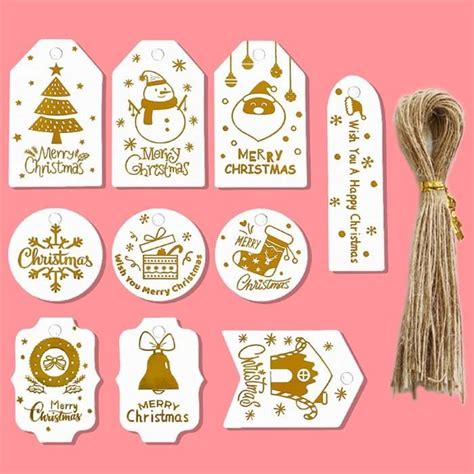 Lot De Tiquettes Cadeaux De No L En Papier Kraft Avec Ficelle De