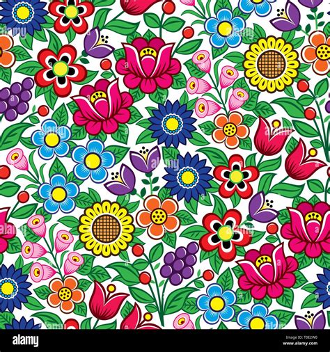 Floral Seamless Polish Folk Art Vector Pattern Traditional Design