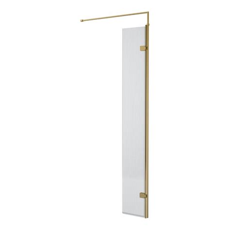 Hudson Reed Hinged Fluted Wetroom Return Screen With Brushed Brass