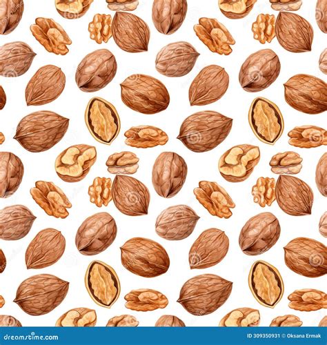 Watercolor Walnut Seamless Pattern Aquarelle Nuts Creative Watercolor