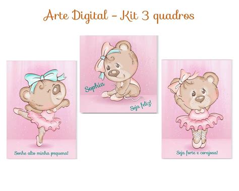 Arte Digital Kit Quadros Bailarina Ursinha Elo