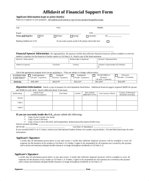 Sample Affidavit Of Financial Support Form 2024