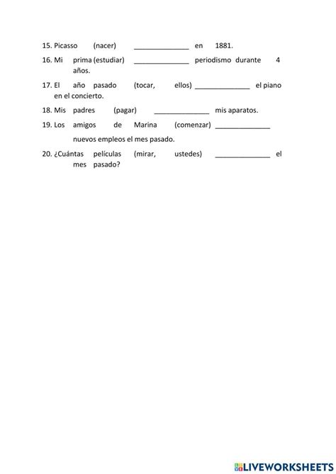 El Preterito Actividad Online Exercise For Live Worksheets