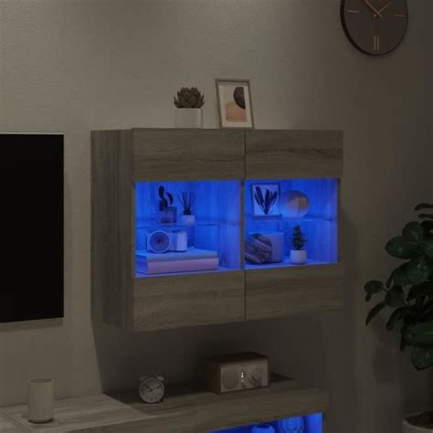 KEENSO Meuble TV mural avec lumières LED sonoma gris 78 5x30x60 5 cm