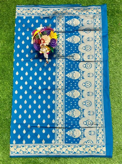 Sky Blue Banarasi Silk Weaving Jacquard Saree With Heavy Rich Zari Pallu Fancy Sarees Silk