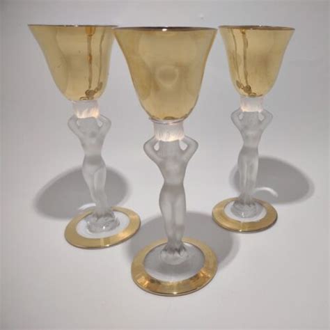 Bayel France Frosted Nude Woman Gold Goblets Cordials Champagne