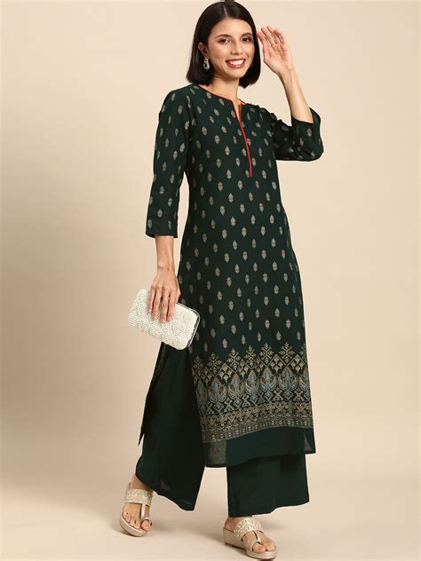 Anouk By Myntra Indian Women Party Wear Green Ethnic Motifs Printed