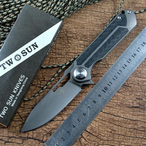 Twosun Flipper Utility Folding Knives D2 Blade Titanium Carbon Fiber