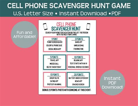 Cell Phone Scavenger Hunt Whats On Your Phone Photo Etsy