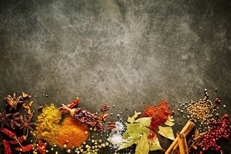 Border Of Assorted Aromatic And Pungent Spices Stock Photo Image Of