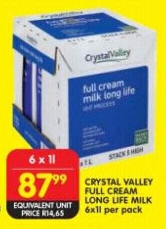 Crystal Valley Full Cream Long Life Milk X Per Pack Offer At Shoprite