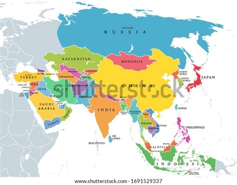 Continente Asia Mapa Pol Tico Con Estados Y Pa Ses Nicos Coloreados