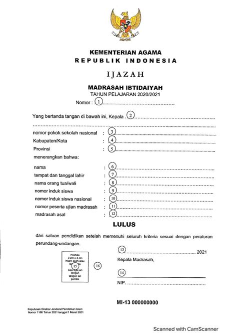 Panduan Menulis Ijazah Madrasah Mi Darul Ulum Rejomulyo