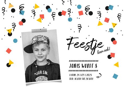 Kinderfeestje Uitnodiging Jongen Confetti Kaartje2go