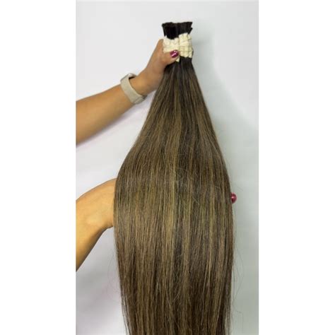 Cabelo Natural Humano Mechado Morena Iluminada 60cm Aplique Mega Hair