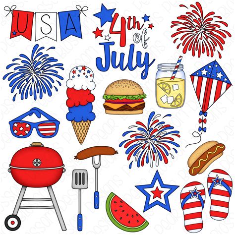 4th Of July Barbecue Digital Clipart Set Of 18 Bbq Etsy