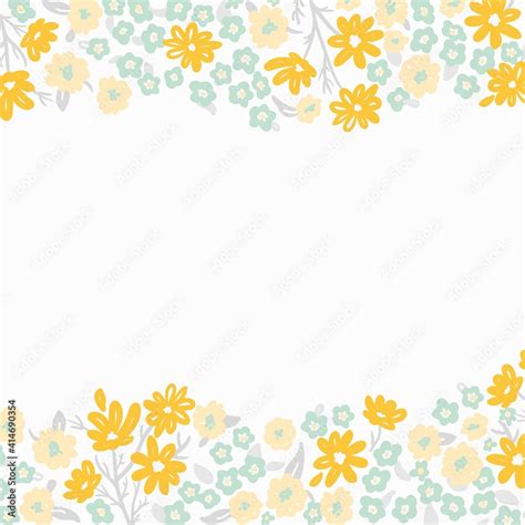 light spring floral border with tiny yellow flowers, square format ...