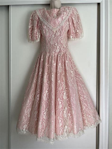 Gunne Sax Jessica Mcclintock Pink Satin Lace Overlay Gem