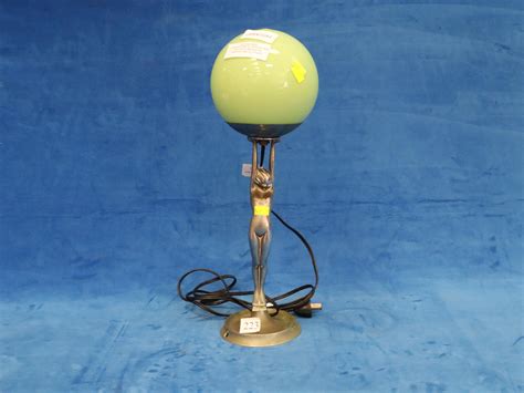 At Auction Art Deco Chrome Nude Lady Lamp With Green Glass Shade