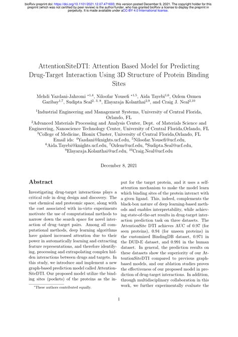 Pdf Attentionsitedti Attention Based Model For Predicting Drug