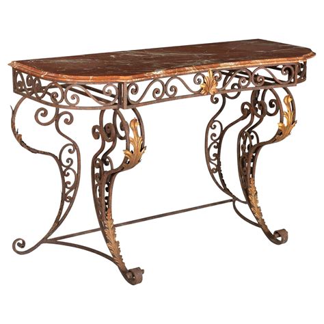 Frech Wrought Iron And Marble Console Table At 1stdibs