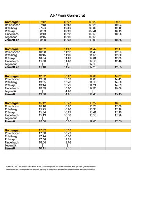 Timetable | Gornergrat Bahn