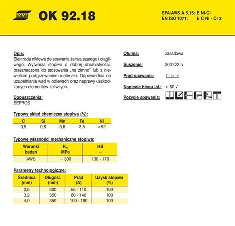 Elektroda do żeliwa OK 92 18 Prolit