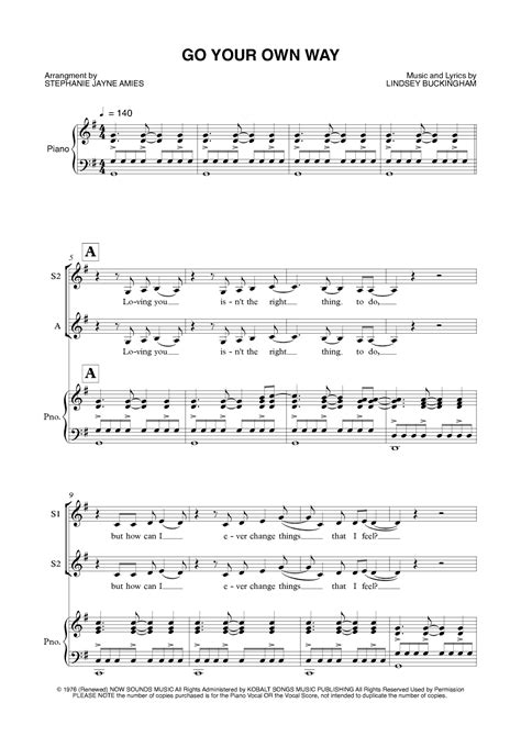 Go Your Own Way Arr Stephanie Jayne Amies By Fleetwood Mac Sheet