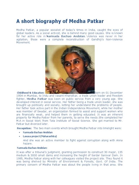 A Short Biography of Medha Patkar | PDF | Social Movements | Government