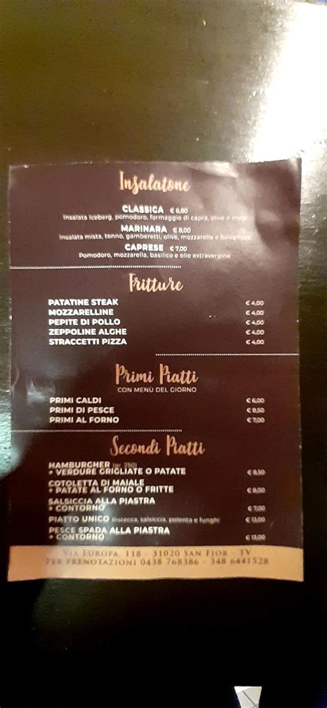 Menu Au Mascalzone Pub Et Bar San Fior Di Sopra