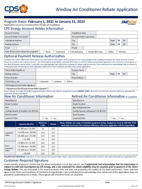 Fillable Online Window Air Conditioner Rebate Application Usermanual