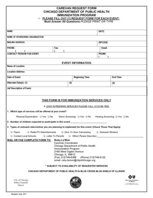 Fillable Online Cityofchicago Carevan Request Form Chicago City