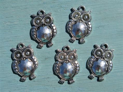 Owls Silver Owls Owl Charms 5 Pieces 21x14mm N13 Small Owls